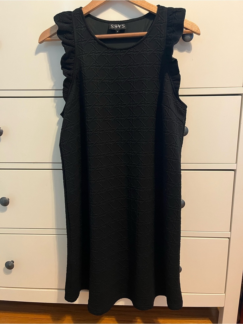 SSYS Black Textured Ruffle-Shoulder Mini Dress